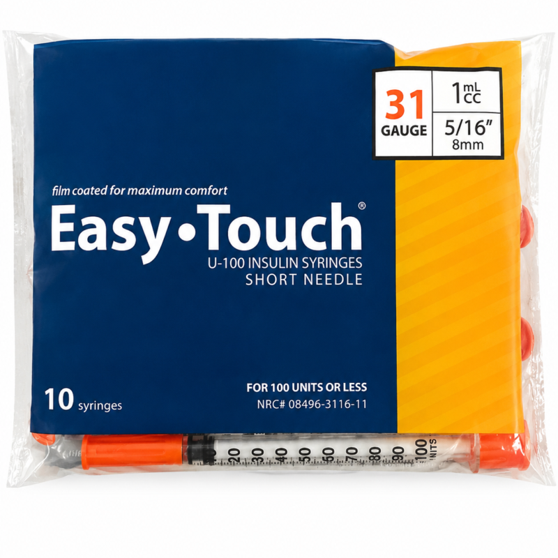 EasyTouch U-100 Insulin Syringes – 31 Gauge, 1mL, 5/16" (8mm)