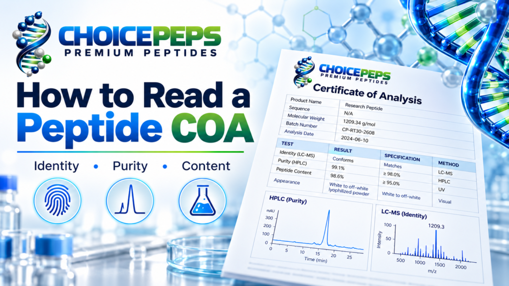 How to read a peptide COA showing identity, purity, and content testing