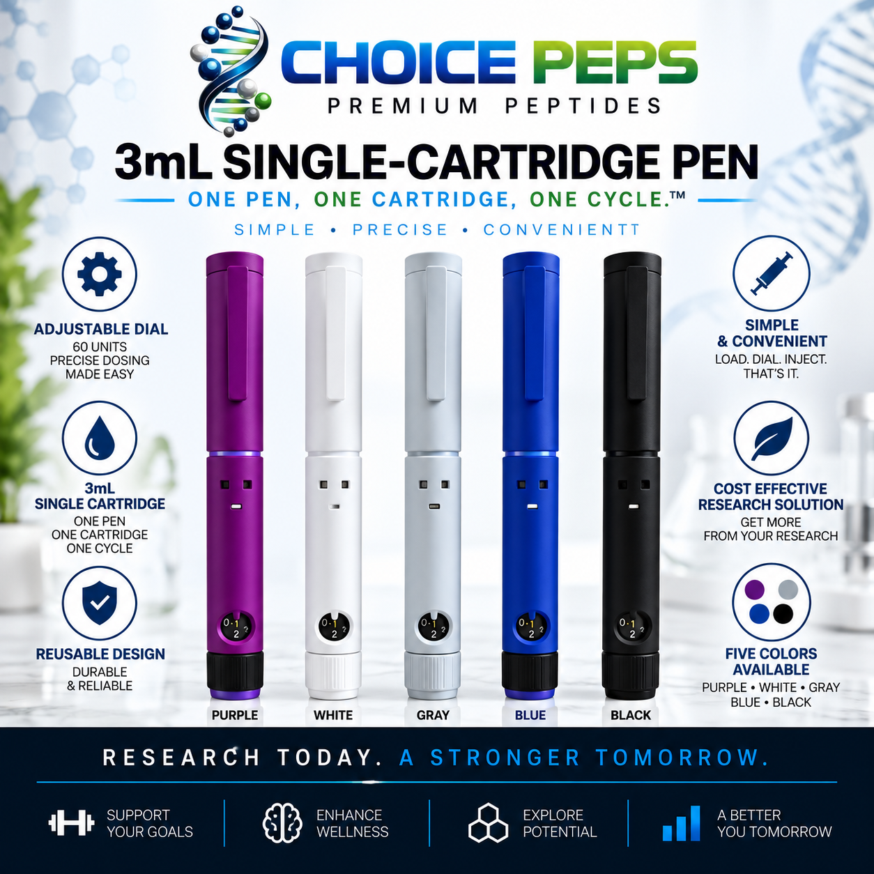 choicepeps 3ml single cartridge pen — 60 unit dial